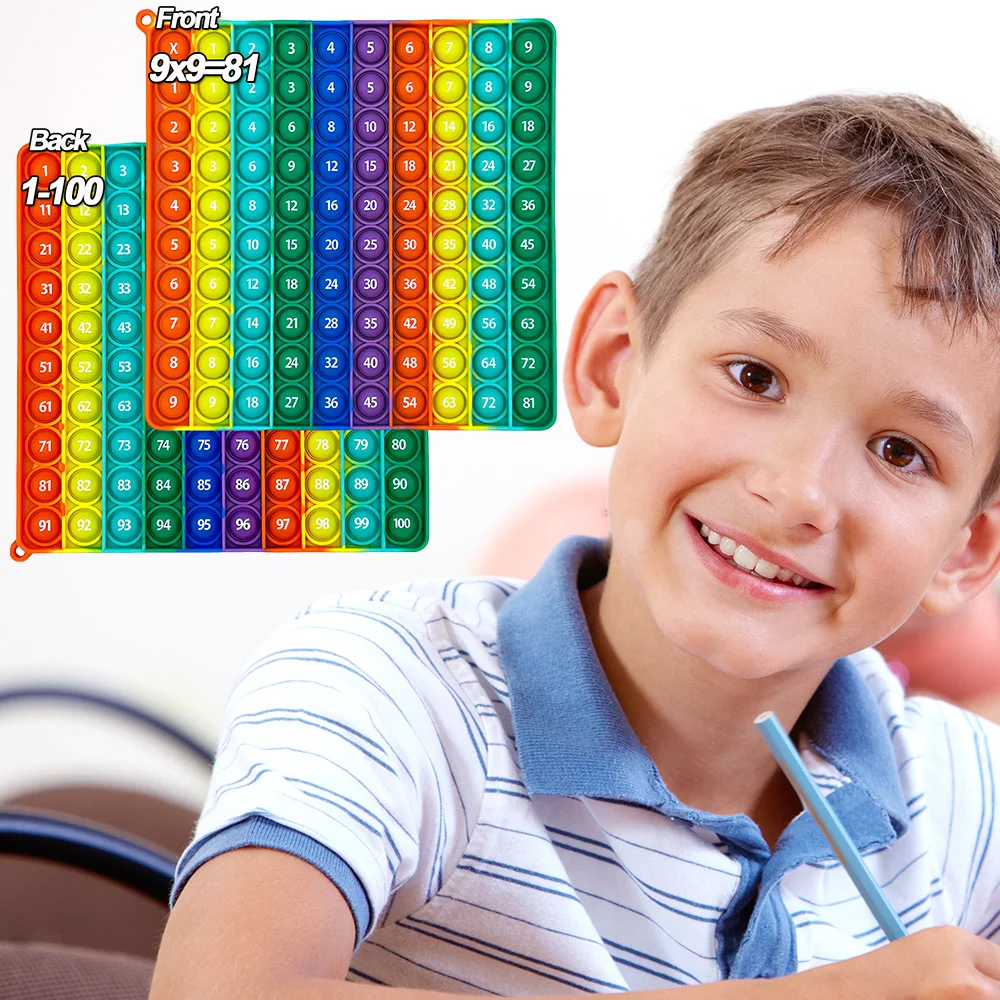 Fidget Toys 9x9 Multiplication 1-100 Counting Silicone Push Bubble Pop Math Learning Numbers Educational Toy Gifts for Kids