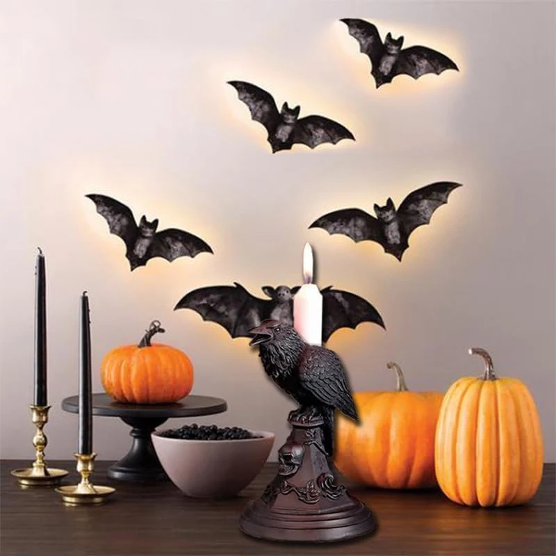 Gothic Crow Candle Holder Retro Black Owl Candlestick Resin Sculpture Craft Halloween Statue Fun Atmosphere Home Decoration