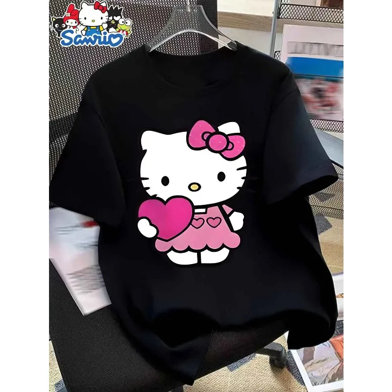 The New Hello Kitty Design Is A Cute Cartoon T-shirt Suitable for Casual and Sporty Daily Cotton Round Neck Women's Y2K T-shirt 2