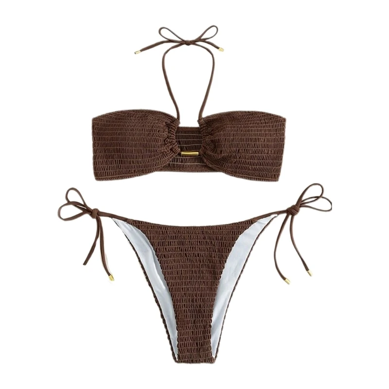 

Womens Split Swimsuit Thong Two-Pieces Strappy Swimming Suit High Cut Beachwear Dropship