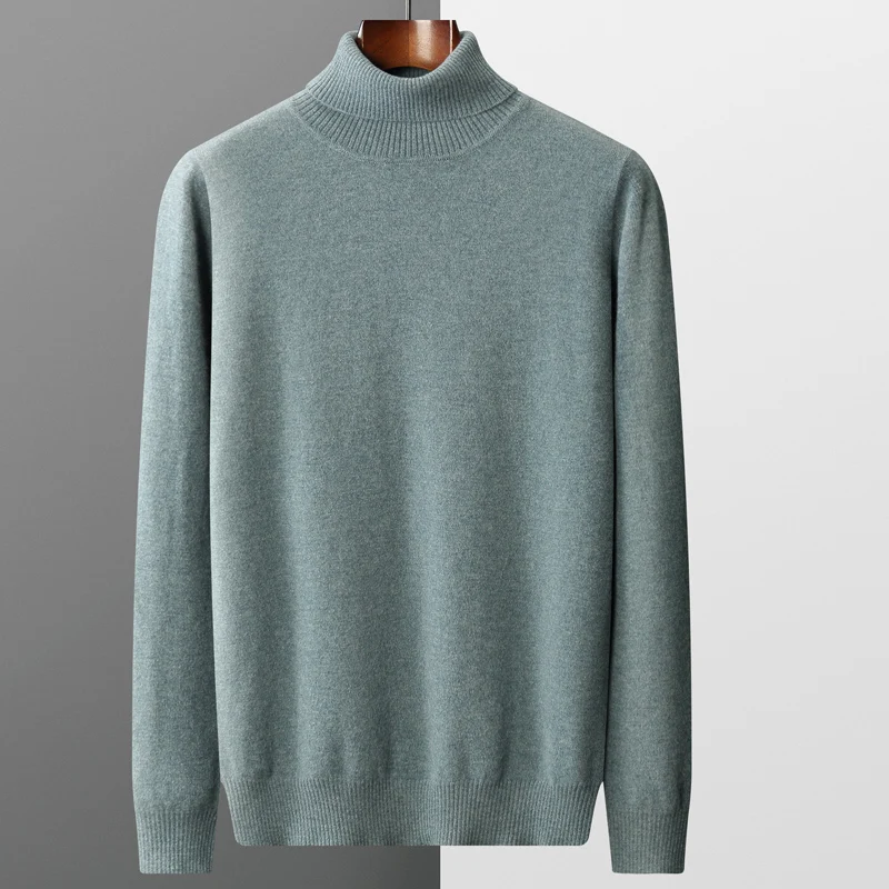 Autumn and winter new 100% merino cashmere sweater men's knitted pullover padded warm turtle neck fashion loose plus size coat 5