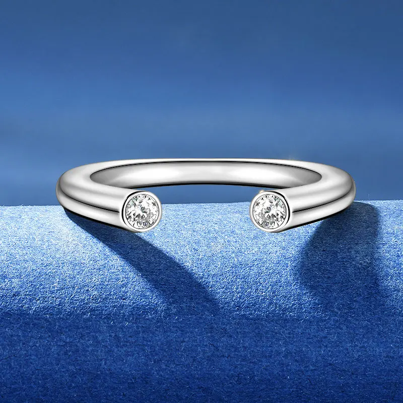OXTAO 2,5 mm Moissanit-Ring mit zwei Steinen für Damen, 925er Sterlingsilber, trendiges, einzigartiges Design, offener Fingerring, Jahrestagsschmuck – Detail 6