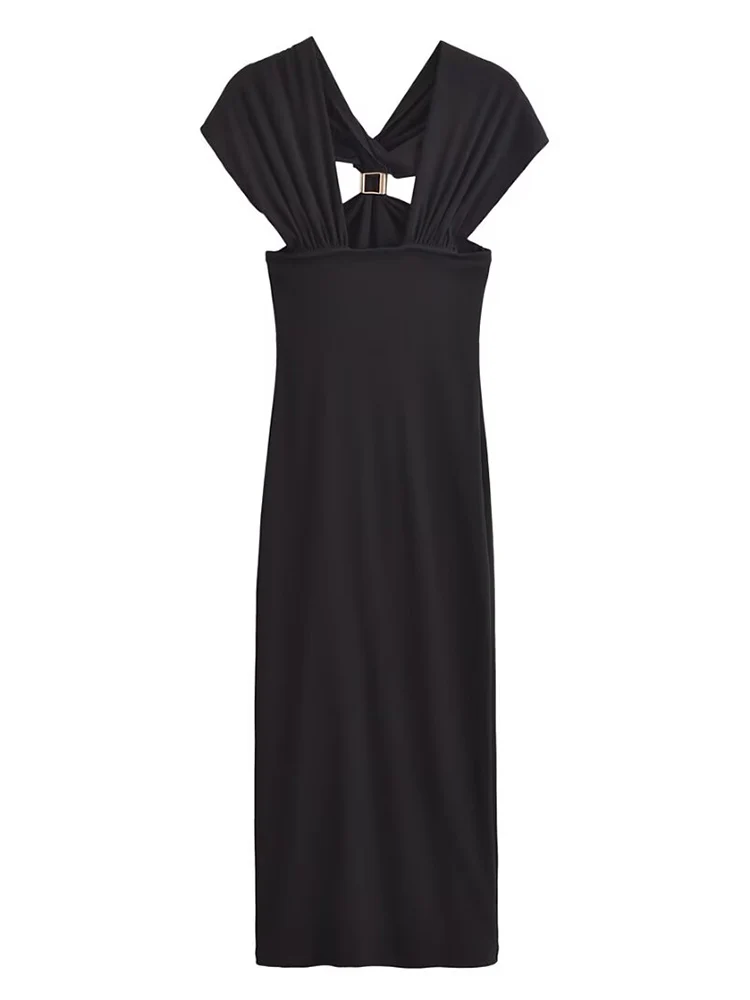 TFMLN Sexy Women Black Halter Collar Dresses 2025 Summer Sleeveless Slim Backless Party Dress Fashion Chic Causal Street Dress