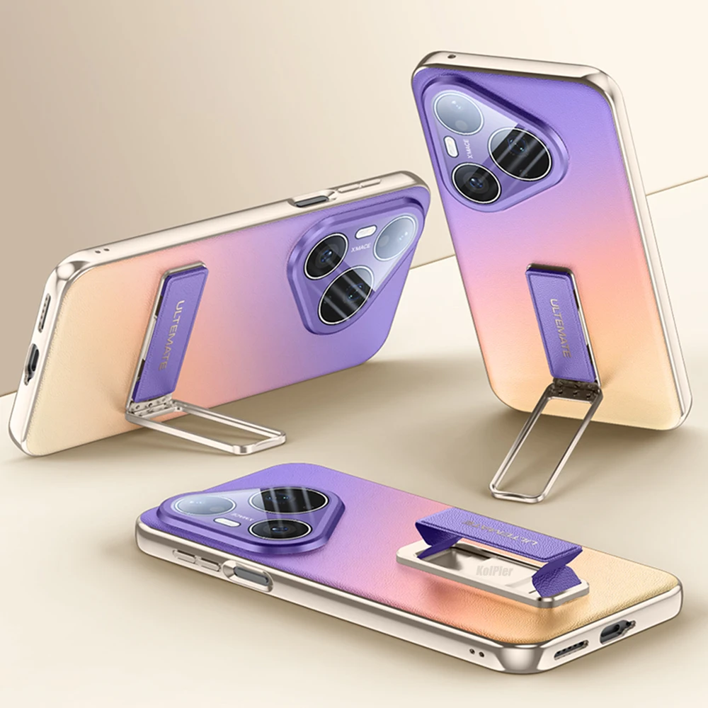Luxury Plating Leather Back Case with Alloy Wristband and Camera Protection