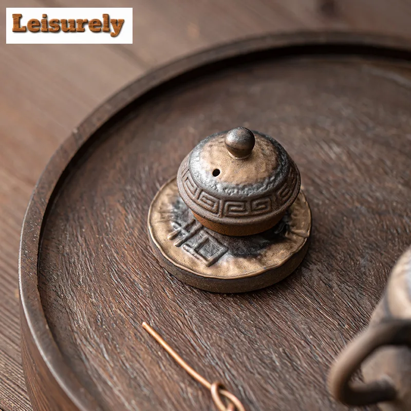 Retro Gilded Iron Glaze Teapot Cover Holder Retro Copper Cash Cover Bracket Cover Frame Zisha Pot Lid Shelf Tableware Ornaments
