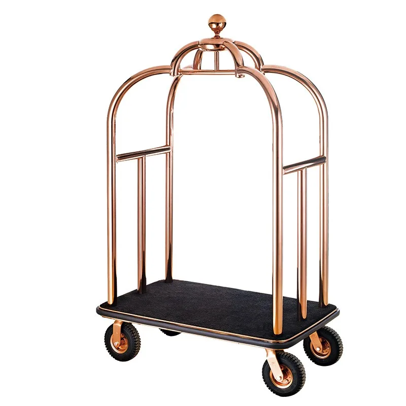 

Stainless Steel Hotel Luxury Crown Foldable Bellboy Cart Rack Concierge Birdcage Barrow Baggage Bellman Trolley Luggage Carts