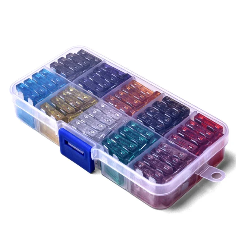 Car Fuses Kit 100/50Ps Profile Medium Size Blade Type Car Fuse Assortment Set Auto Car Truck 2.5/3/5/7.5/10/15/20/25/30/35A Fuse with Box Clip