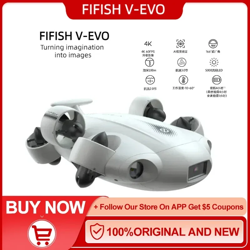 @FIFISH V-EVO 4K 360 60FPS 수중 AI 로봇 전방향 이동(드론 AI 비전 잠금 장치 포함)