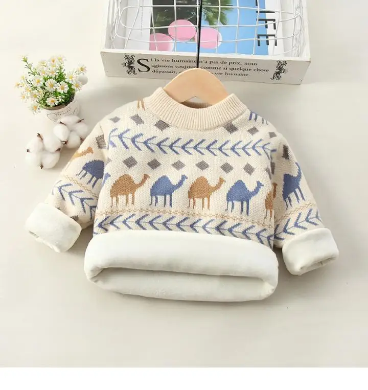

Boys Thick Sweaters Winter Children Warm Velvet Sweatshirts Coats For Baby Girl Outerwear Kintted Clothes Kids Pullover Sweater