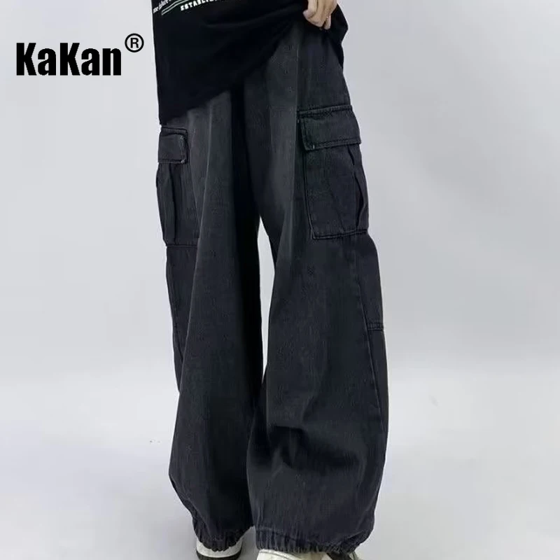Kakan - New Vintage Wide Leg Large Pocket Work Jeans for Men, Unisex Loose Straight Leg Men's Long Pants K27