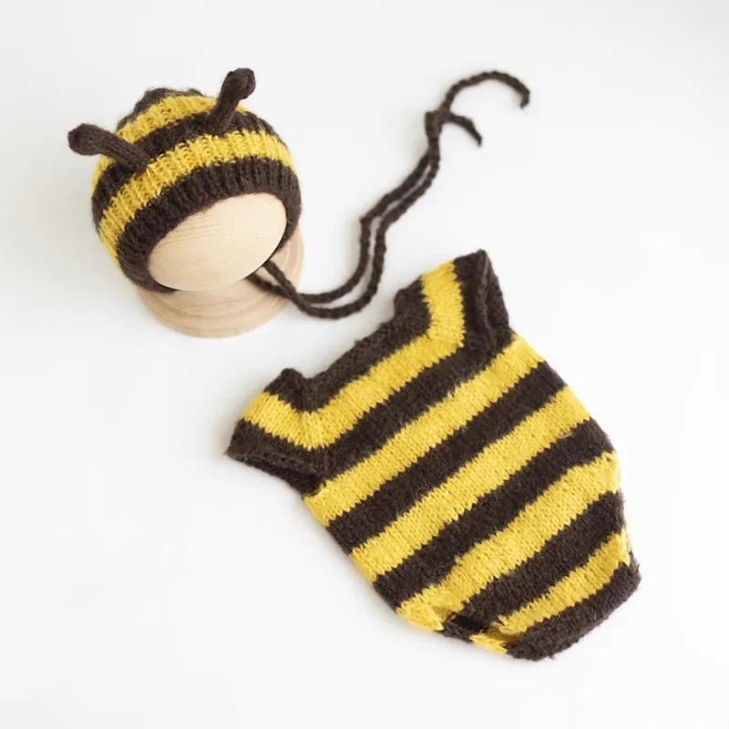 Newborn Cute Little Bee Set Baby Photography Props Baby Girl Boy Solid Color Bee Hat Set Photography Props Aceessries
