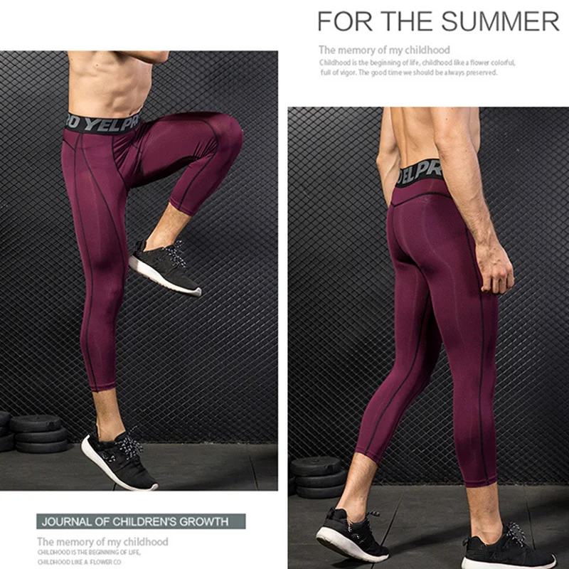 Men 3/4 Cropped Pants Shorts Sport Yoga Fitness Running Workout Training Exercise Perspiration Tight Cycling Compression Legging