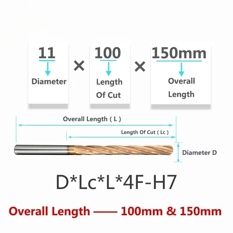 LOCO 100mm 150mm Carbide Machine Reamer HRC60 Coated Spiral Groove Tolerance H7 Harened Steel Metal Cutter CNC Turning Hole