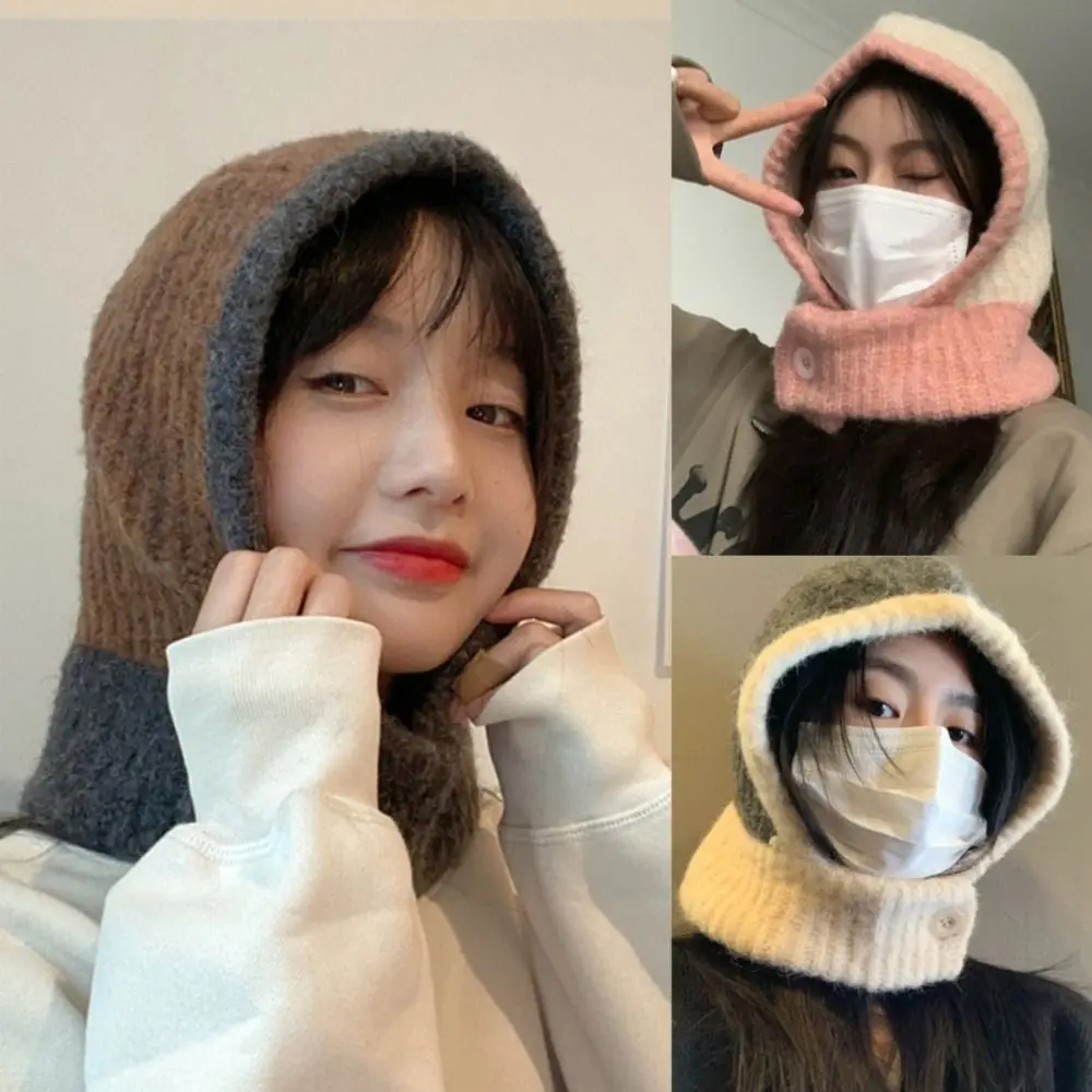 Women Knitted Hat Balaclava Winter Thicken Warm  Anti-Pilling Beanie Ladies Windproof Earflaps Scarf Hat Adult Casual Plush Caps 4