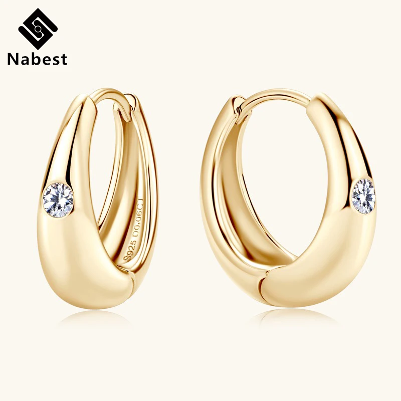 Nabest Gold Plated Hypoallergenic 925 Sterling Silver Moissanite Chunky Huggie Hoop Earrings for Women High quality Fine Jewelry