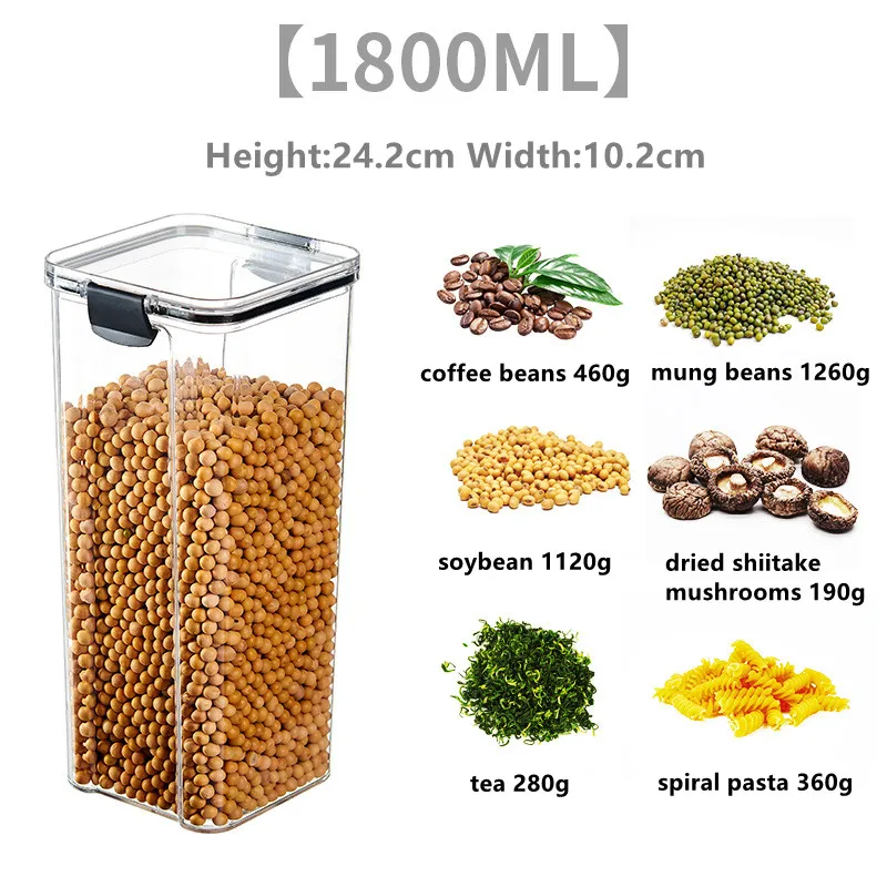 5 Sizes Sealed Jar Food Storage Box Transparent Plastic Multigrain Tank Stackable Dried Sealed Storage Jars Kitchen Organizer 6
