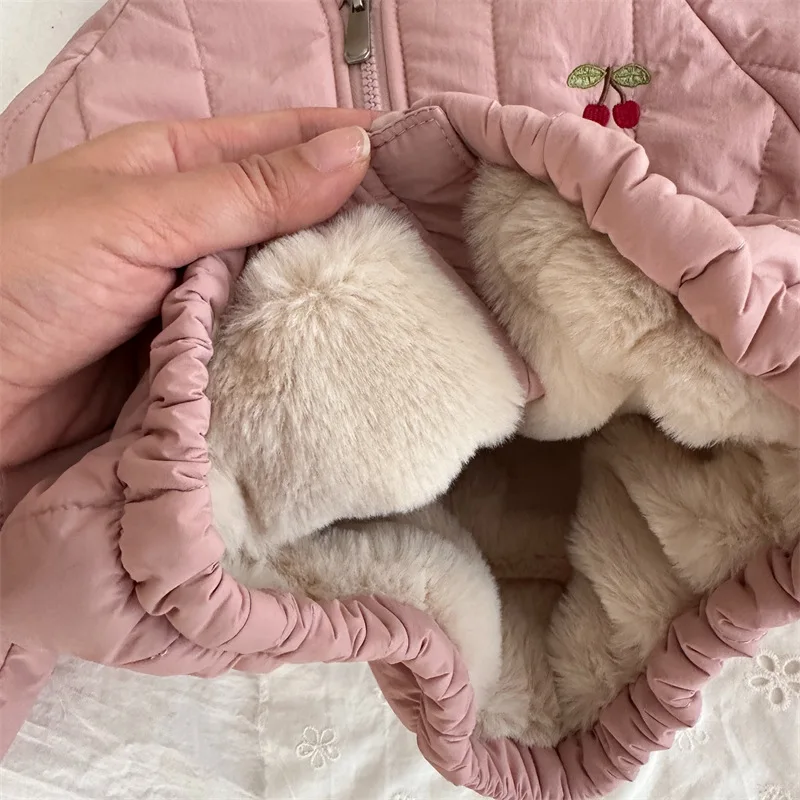Kids Girls Warm Fleece Coat Embroidery Cartoon Print Long Sleeve Faux Rabbit Fur Coat 1-6Y Girls Boys Winter Fall Tops Jackets