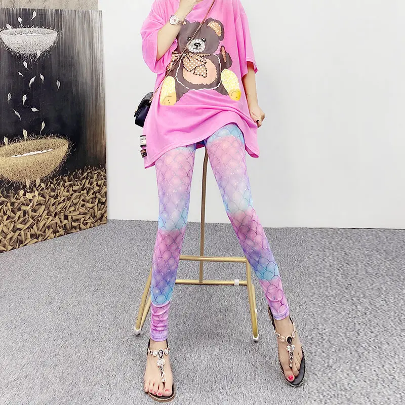 

Women'S New Leggings Thin Elastic Printed Cropped Pants With Anti Hook Silk And Sun Protection Pants Korea Japan