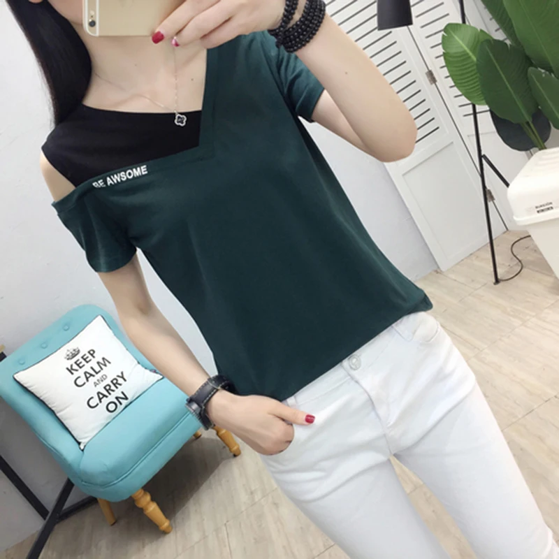 

GGRIGHT Off The Shoulder Tops For Women T Shirt Cotton 2022 Korean Style Summer Harajuku White T-Shirt Femme Poleras Mujer