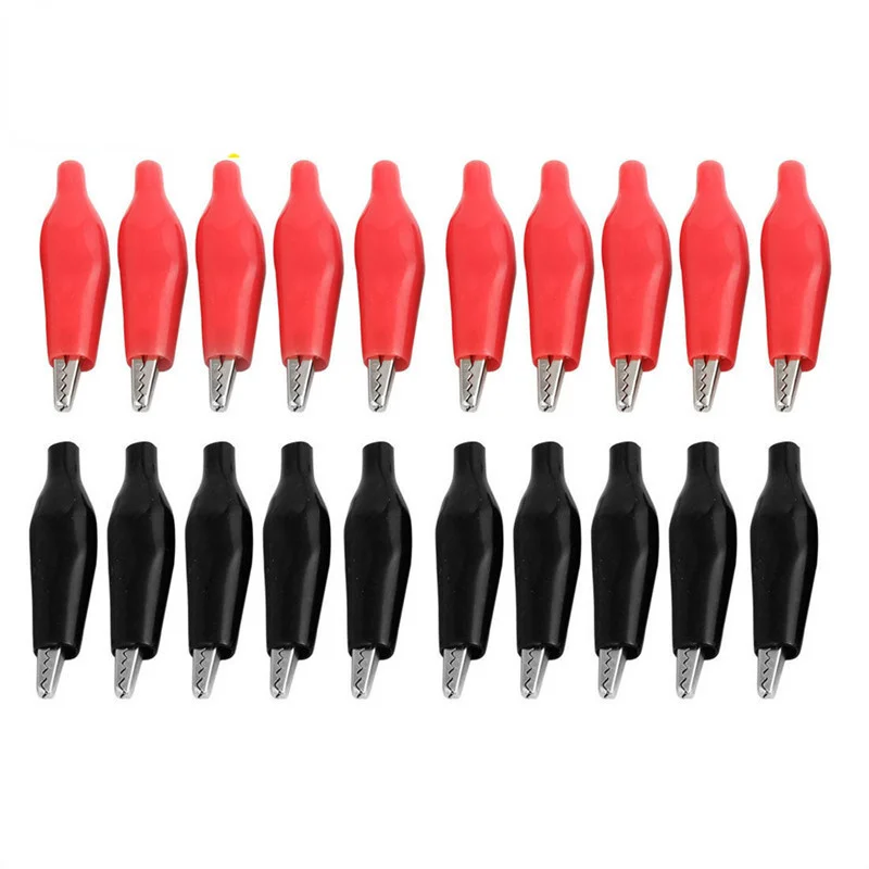 20pcs/lot 35MM Metal Alligator Clip G99 Crocodile Electrical Clamp for Testing Probe Meter Black and Red with Plastic Boot