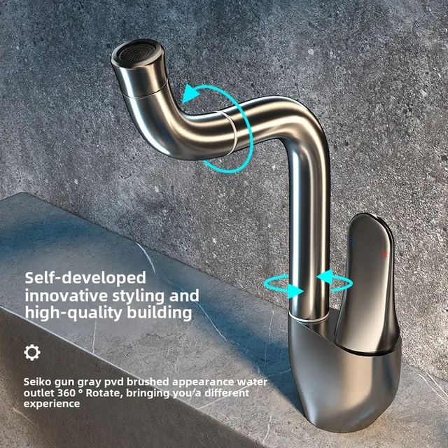 Little Swan ทองแดงเต็มรูปแบบชุบน้ําและกระบวนการวาดภาพ Universal หมุนก๊อกน้ําอ่างล้างหน้าในครัวเรือนก๊อกน้ําห้องน้ํา 5