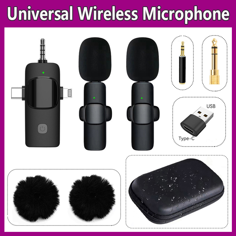 4 In 1 Wireless Lavalier Microphone For Iphone Type C 3.5mm Camera Computer Radio Live Recording Noise Reduction Mini Microphone