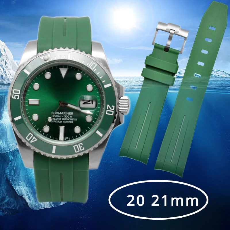 Orologi Accessori 20 21Mm Per Rolex Submariner Series Cinturino In Gomma Cinturino Uomo Cinturino In Silicone Fondo Uomo Verde Nero