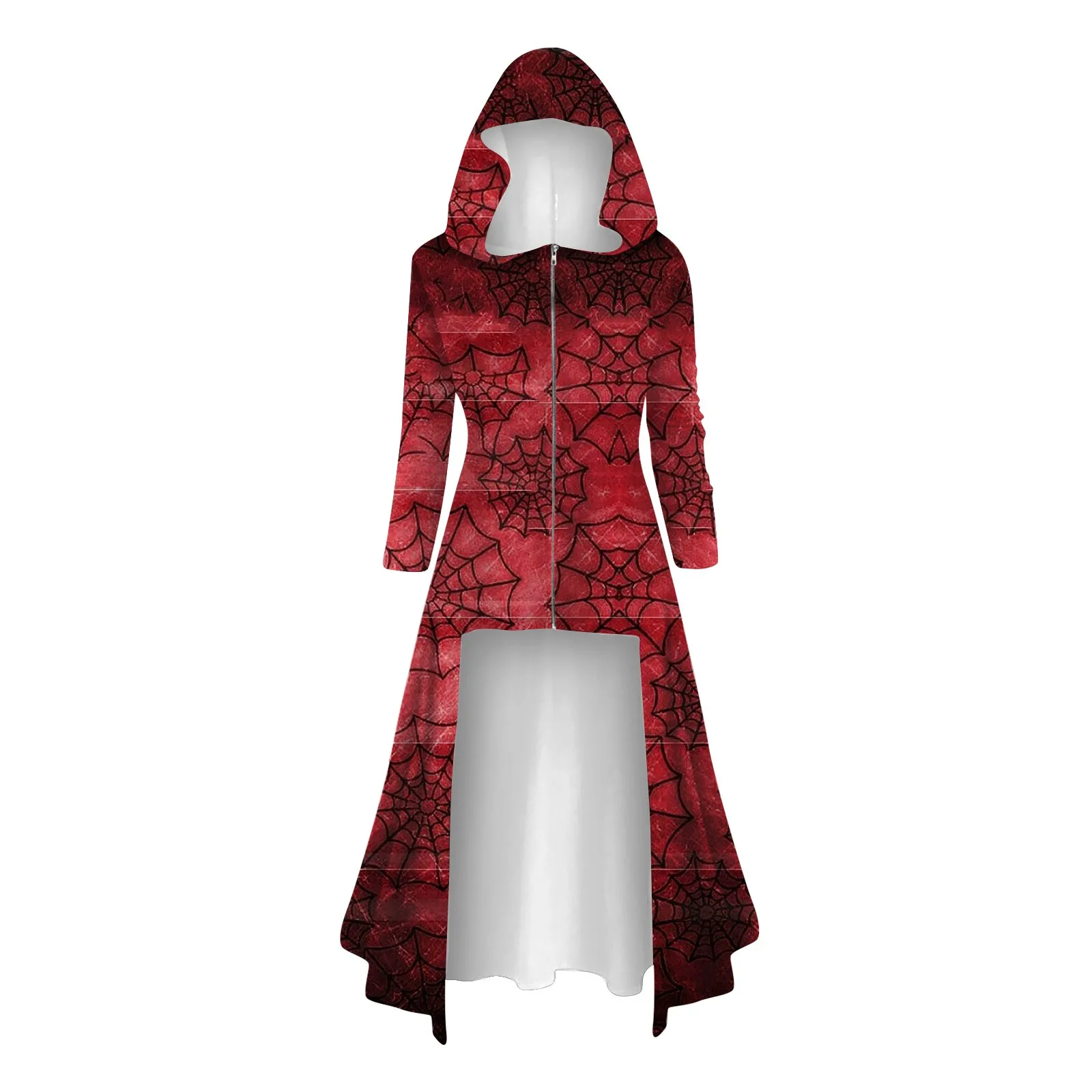 

Women'S Luxury Party Frocks Halloween Printed Long Sleeve Long Hooded Retro Zipper Cape High Quality Knitted Dress платье