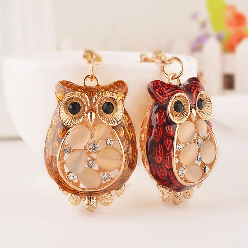 

New Lovely Mini Owl Series Alloy Car Keychain Female Bag Ornament Car Key Cartoon Bag Airpods Box Car Phone Accessorie Jewelry