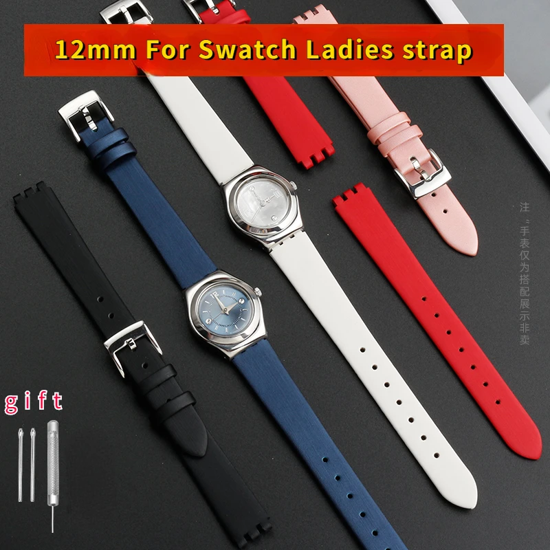

New Black Red white pink blue brown Watchband For SWATCH Genuine leather Watch band 12mm cowhide Wrist strap accessories women