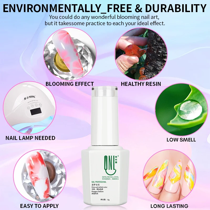 RS NAIL 12ml Clear Blooming Gel Nail Polish UV LED Blossom Soak Off Nail Art Polish DIY Design for Gradient Effect Manicure Gel