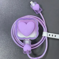 Love Heart Charger Cable Protector & Organizer - 4 - in - 1 Design with Protective Cover Winder (PURPLE)