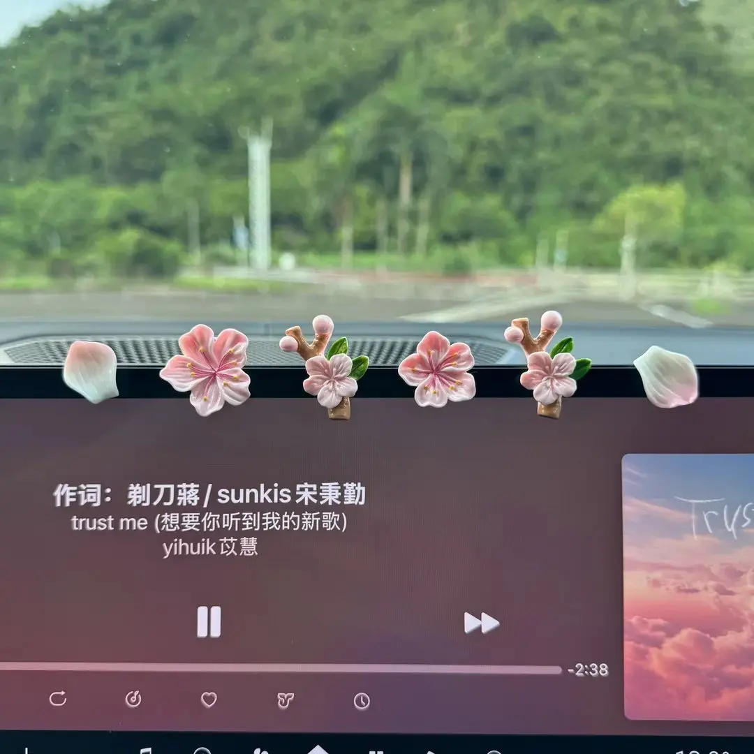 3D 복숭아 꽃 자동차 장식품 자동차 대시보드 센터 콘솔 전기 스쿠터 인테리어 컴퓨터 냉장고 자석 스티커