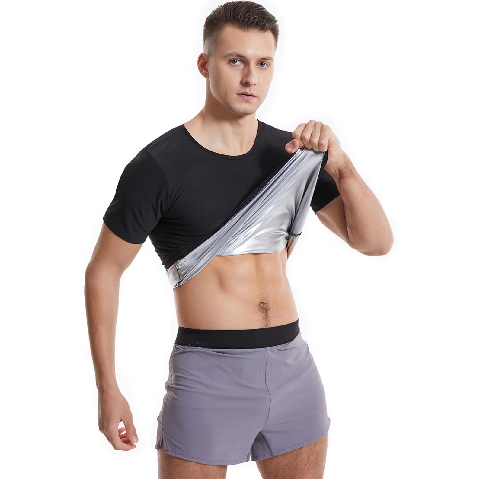 Soild T-Shirt For Men Short Sleeve O-Neck Body Shaper Top Summer Sport T Shirts Outdoor Gym Exercise Clothing Ropa Hombre