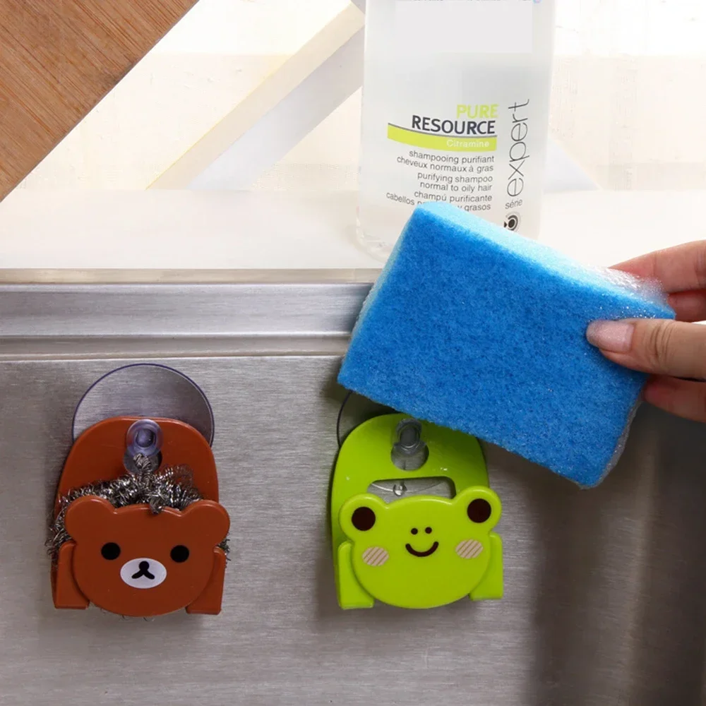 1pcs Multi-purpose Cartoon Plastic Kitchen Cleaning Sponge Wall Suction Rack Suction Cup Debris Rack Sink Rack Household Items