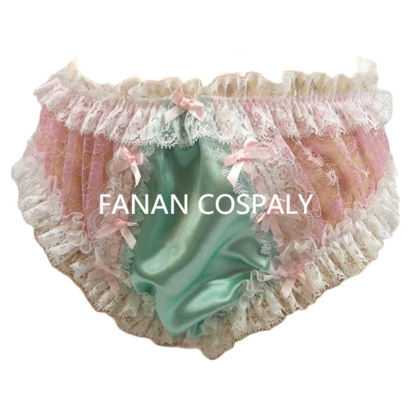 

Adult Giant Baby Sexy Girl Light Green Thin Satin Sissy Dress Pink Lace Servant Panties Role Play Customization