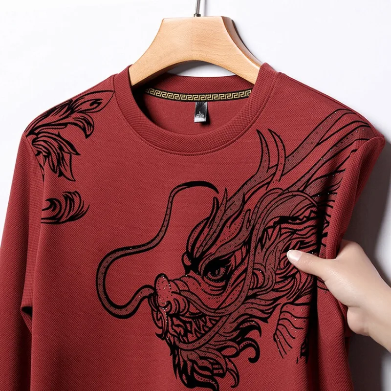 6 Colors 2024 Chinese New Year Men's Round Neck Thin Long Sleeved Chinese Dragon Hoodie Print Casual Fashion Sweatshirts For Men