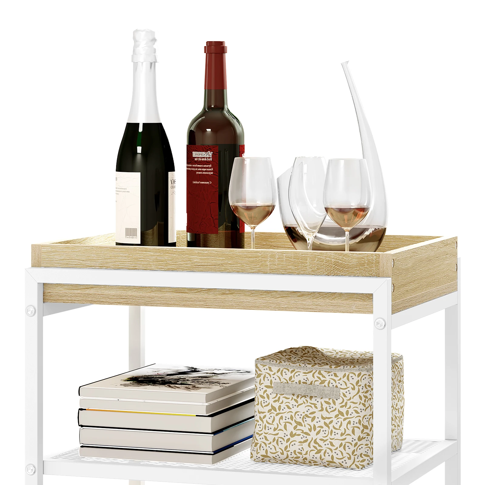 WOLTU Beistelltisch, kleiner Beistelltisch, 3-stöckiger Tee-Couchtisch, rollender Aufbewahrungswagen mit abnehmbarer Platte für die Aufbewahrung von Sofa und Wohnzimmer – Detail 19