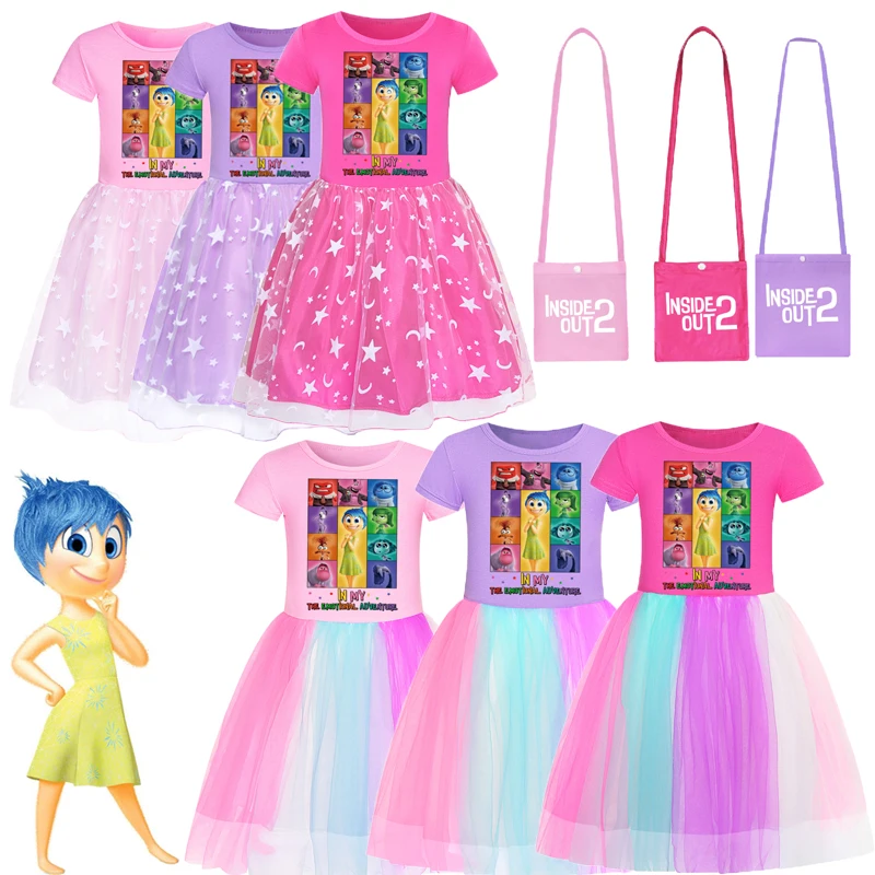 Inside Out Dress Kids Summer JOY SADNESS Clothes Baby Girls Short Sleeve Casual Dresses Toddler Girl Wedding Party Vestidos