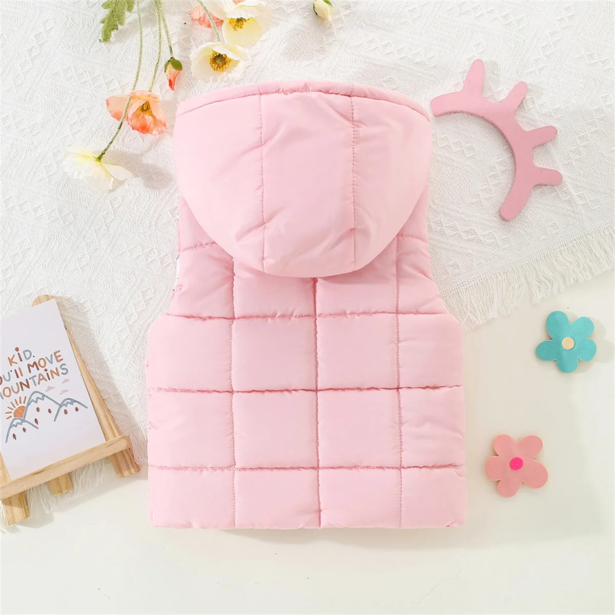 Autumn And Winter Girls' Cotton Vest Cartoon Clip Solid Hooded Sweet Bow Zipper Warm Coat baby girl jacket women vest children down vest