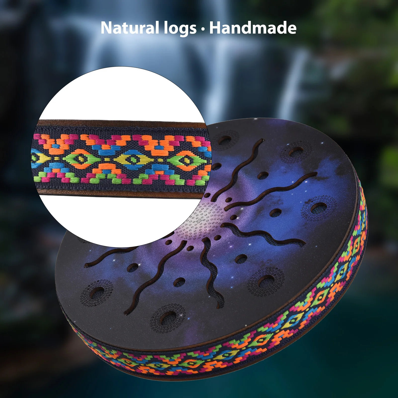 8/10/12 Inch Ocean Drum Ethnic Percussion Instrument Painted Drum Pattern Birch Portable Wooden Woven Edge for Home Party