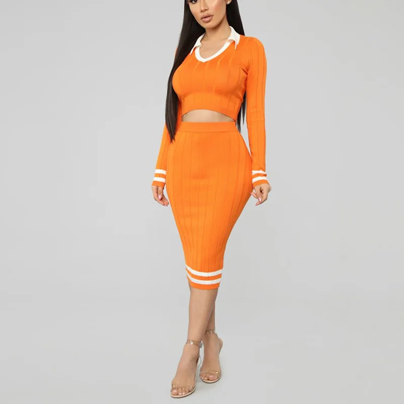 Summer 2023 New Women's Dress Lapel Striped Top + Skirt Suit Sexy Two-piece Nightclub Party Sportswear Printed Street Clothing