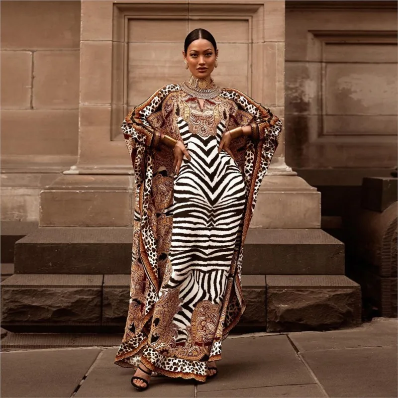

New European and American Women's Clothing Middle East Printed Dress Muslim plus Size Loose Robe