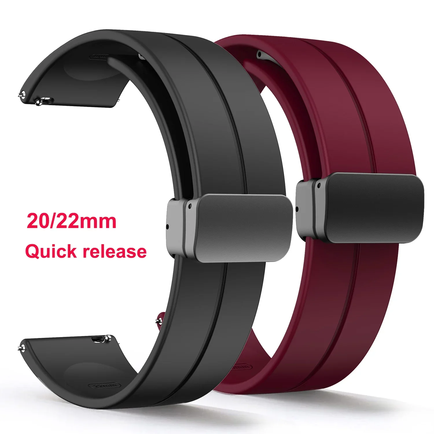 

Quick Release Silicone Band 22mm 20mm Universal Bracelet for Samsung Watch 5 4 3 for Huawei Watch Strap Magnetic Folding Buckle