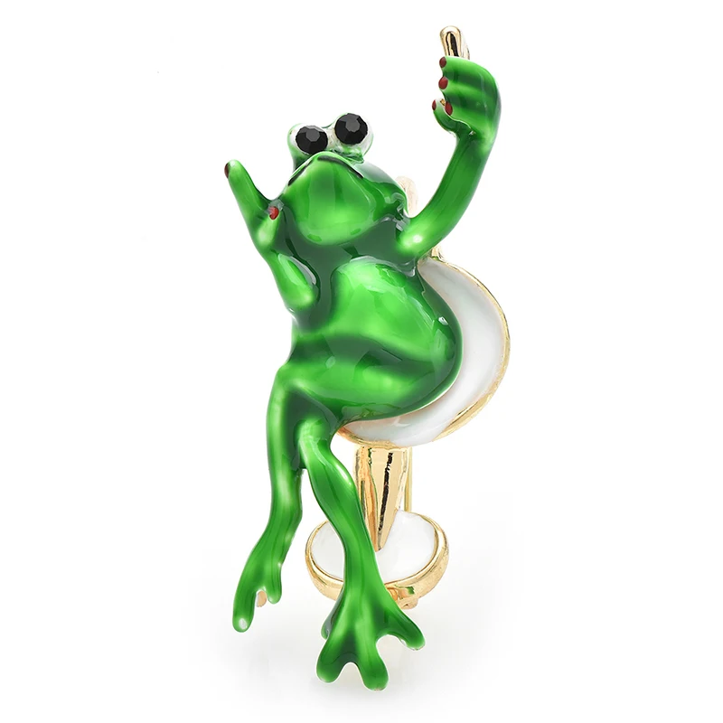 

Wuli&baby Lovely Taking Photo Frog Brooches For Women Unisex Enamel Beautiful Animal Party Casual Brooch Pins Gifts