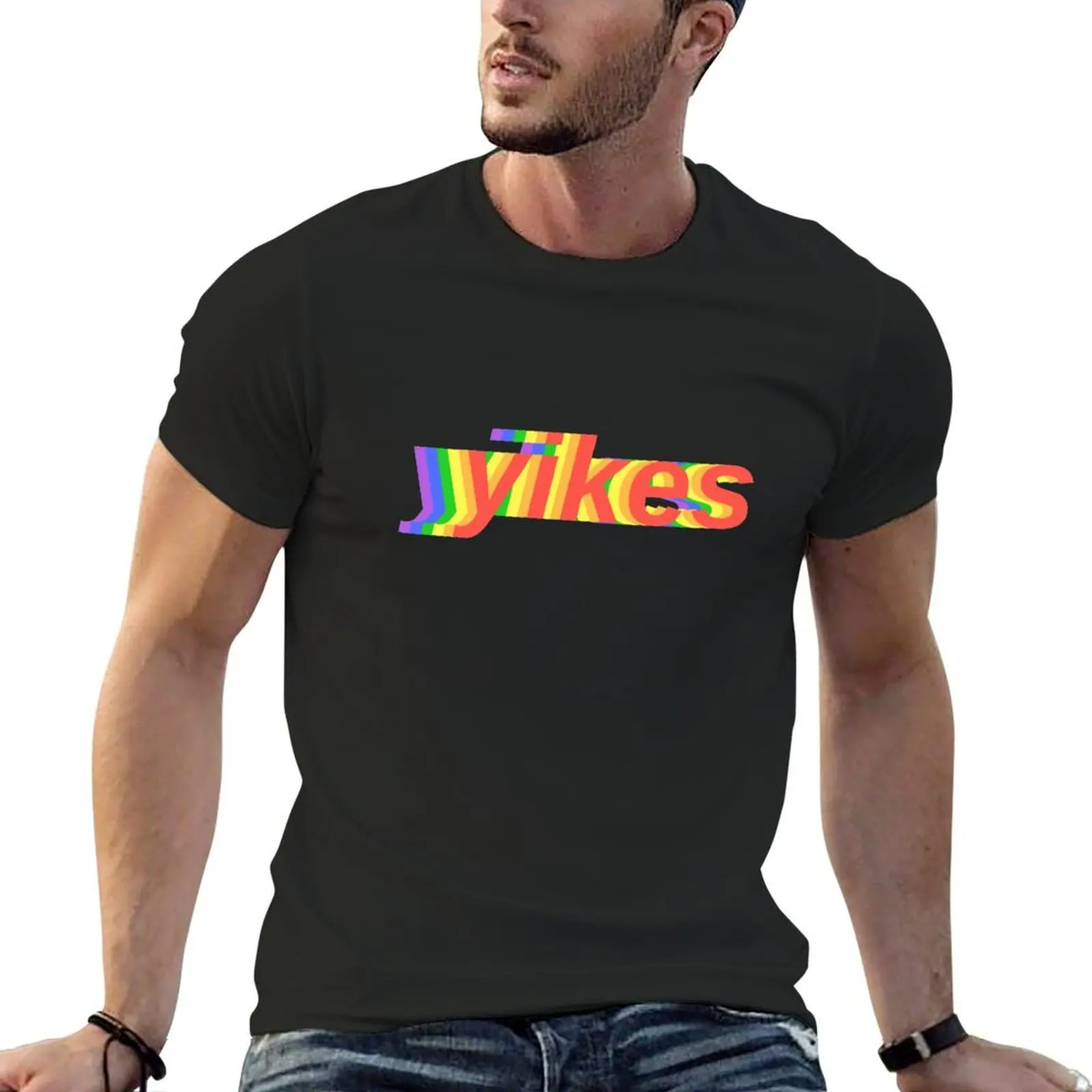 

rainbow yikes T-Shirt graphic t shirt vintage Short sleeve tee baggy shirts mens workout shirts