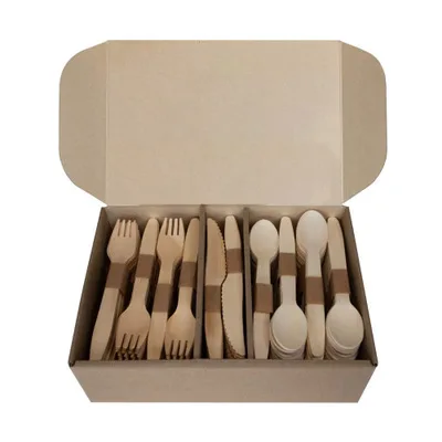 

300Pcs Disposable Wooden Cutlery Set Dessert Spoons Knives Forks Dining Table Supplies for Wedding Birthday Party Tableware