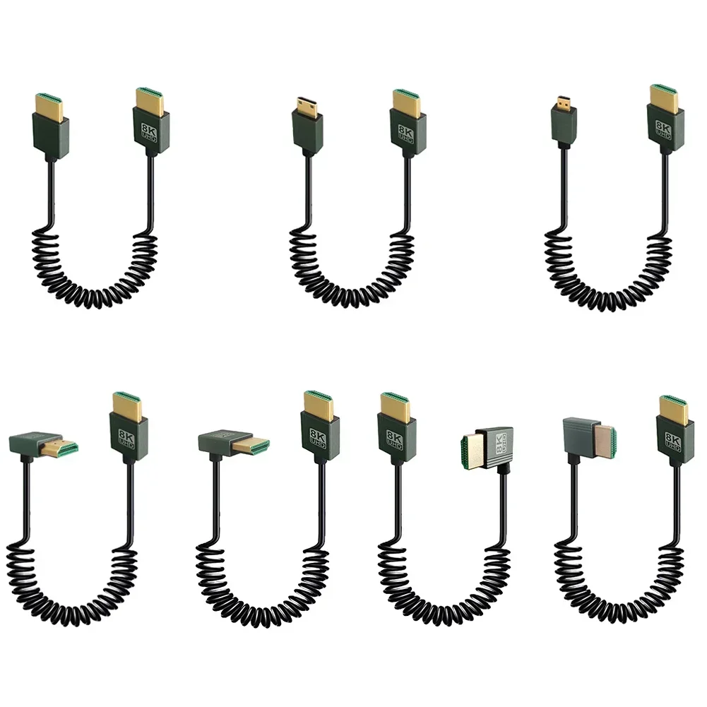 8K HDMI-Compatible To HDMI-Compatible Coiled Cable 48Gbps To Mini/Micro HD Cable for Camera/Camcorder/PC/Monitor hdmi cable hdmi adapter cable hdmi adapter usb adapter cable usb c to hdmi cable typec to hdmi cable