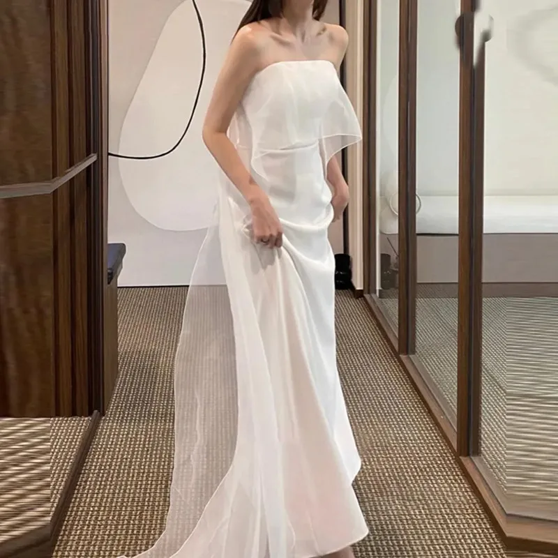 Элегантное Белое Атласное свадебное платье А-силуэта