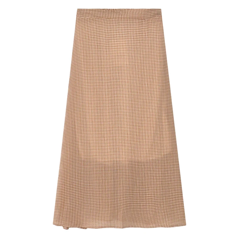 

Summer small fresh plaid elastic high waist thin A-line chiffon skirt
